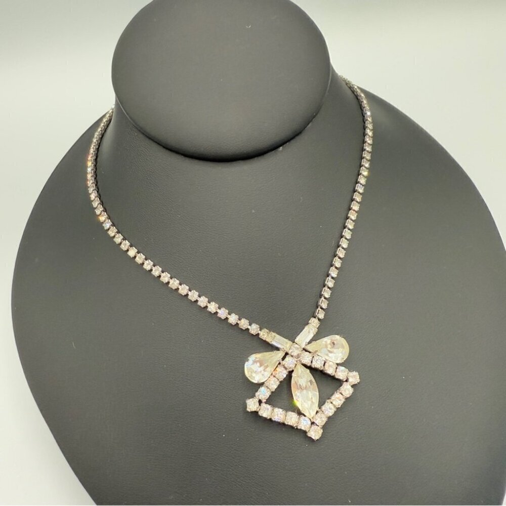 Rare 1940s Old Hollywood Vintage Rhinestone Necklace Signed Jayflex Sterling